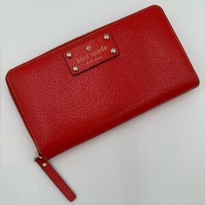 Kate Spade Neda Wellesley  Red Leather Wallet With Vibrant Pink Interior
